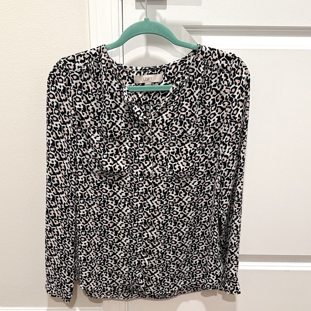 LOFT Black and White Cheetah Print Blouse